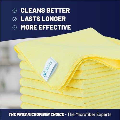 Microfiber Wholesale MW Pro 16x16 Commercial Cleaning Rags - Professional Janitorial Supplies for Dusting, Office & Heavy Duty Cleaning - Multi-Surface Dusters (Yellow, 12-Pack) - color: Yellow