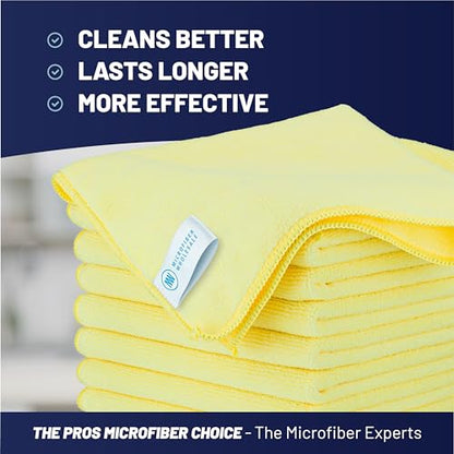 Microfiber Wholesale MW Pro 16x16 Commercial Cleaning Rags - Professional Janitorial Supplies for Dusting, Office & Heavy Duty Cleaning - Multi-Surface Dusters (Yellow, 12-Pack) - color: Yellow