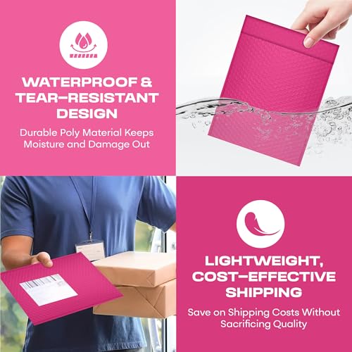 Hot Pink Bubble Mailers 4x8, Self Seal Poly Padded Envelopes #000, 500 Pack - color: Hot Pink, size: 4"x8" / 500 Pack