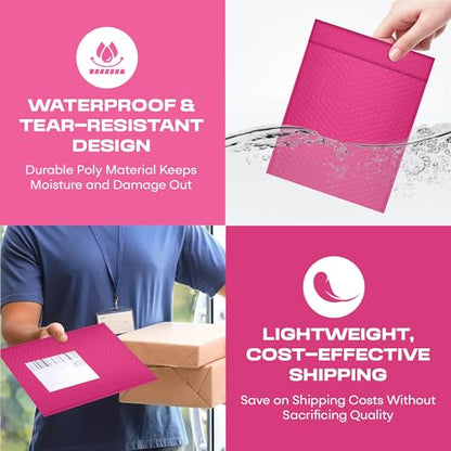 Hot Pink Bubble Mailers 4x8, Self Seal Poly Padded Envelopes #000, 500 Pack - color: Hot Pink, size: 4"x8" / 500 Pack