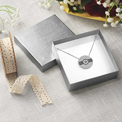 Cardboard Jewelry Boxes 10 Pack - 3.5"x3.5"x1" Bulk Cotton Filled Small Gift Boxes with Lids for Jewelry Packaging (Silver Linen) - color: Silver Linen