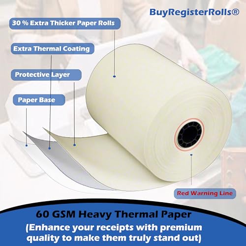 (500 Rolls) 3 1/8 x 230 Yellow Thermal Paper Receipt Rolls (55 GSM Paper Thickness) fits all Clover POS Cash Register Printers from BuyRegisterRolls - size: Pack of 500, style: Yellow Thermal