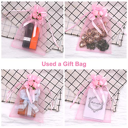 SumDirect Rose Organza Gift Bags - 50Pcs 4x6 inch Pink Wedding Favor Gift Bags, Jewelry Pouches with Drawstring for Party Wedding Christmas Valentine - color: Pink