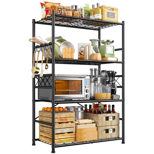DurayLoly 5-Tier Metal Shelving with Hooks & Side Panel for Kitchen Pantry - size: 36" W x 12" D x 60" H (4T)