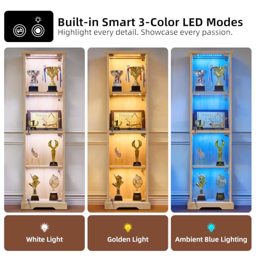 LELELINKY Farmhouse Narrow Glass Display Cabinet with Doors Set of 3 - color: Natural, size: 3 Pack