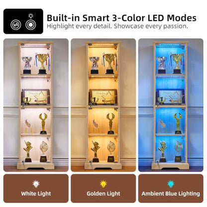 LELELINKY Farmhouse Narrow Glass Display Cabinet with Doors - color: Natural, size: 4 Pack