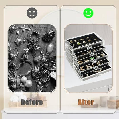 GUOER Earring Organizer, Acrylic Jewelry Box with 5 Drawers for Women,Black - color: Black