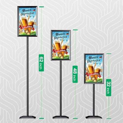 Adjustable Sign Stand for Display, Heavy Duty Sign Holder Floor Stand with Base, Aluminum Snap Open Frame 11 x 17, with Anti-Slip Solid Steel Square Pedestal and Signage Clip - size: Heavy Base, 11x17inches (1 pack)