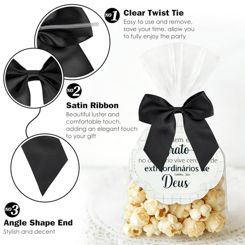 4.5" Small Twist Tie Black Satin Ribbon Gift Wrap Bows 24 Counts - color: Black