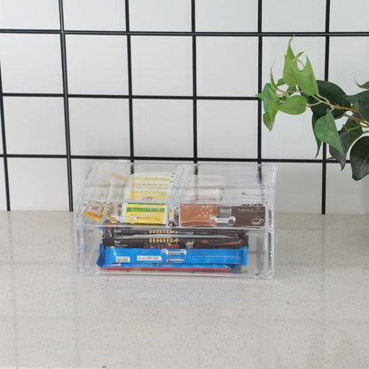 Cq acrylic Clear Storage Drawers,Stackable Make up Organizers And Storage For Vanity Countertop,Large 3 Drawers Plastic Shelf Organizer Bins for Make up,Medicine,Craft,Pen,Beauty Supplies,Pack of 1 - size: 2 Small Drawers, 1 Long Height Drawer