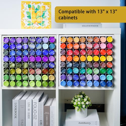 Krafetto 2 Pack 64-Grid Paint Organizer for 2 Oz Bottles, Wall Mount - color: 2pcs white paint rack