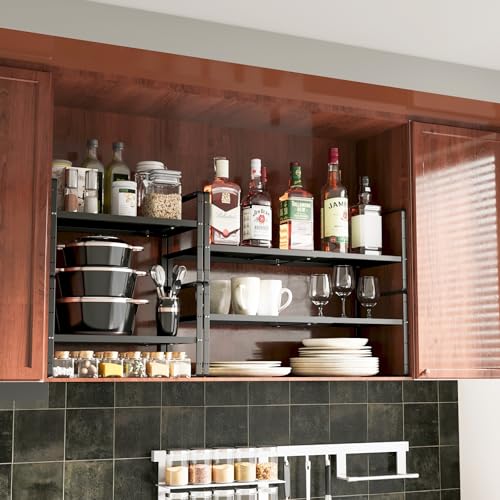 16.5~27.1" Expandable Shelf，1Pack 10.2" Wide Adjustable Height Cabinet Shelves，Black - color: Black, size: 1Pcs // 10.2''W