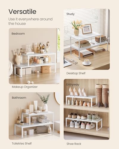 SONGMICS Spice Rack, Expandable Kitchen Countertop Shelf, Steel, Set of 4 - color: Matte White, size: Set of 4