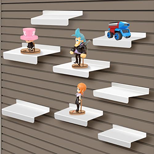 SNOGSWOG Shelves, Set of 8 - 4x10 Inch Slatwall Metal Shelves - White Flat Display for Storage and Organization, Wall-Mounted, Modern Style, Tiered Shelf, Durable - color: White 8 Pcs