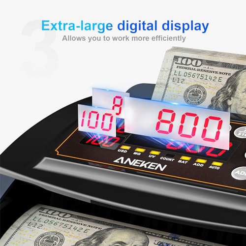Aneken Money Counter with Value Count, 1300 Bills/Min for USD & EUR - color: White