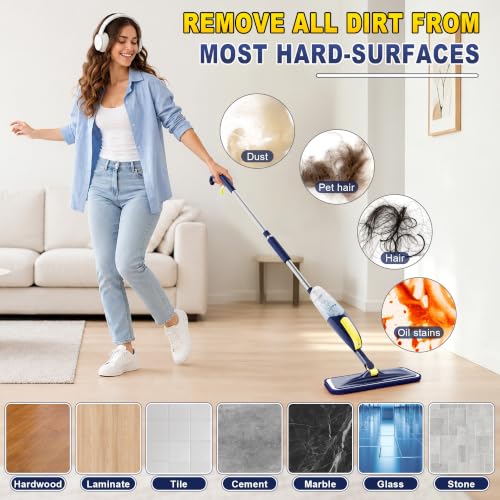 Wet Spray Mop for Floor Cleaning: Microfiber Mop for Hardwood Tile Laminate - color: Darkblue Yellow