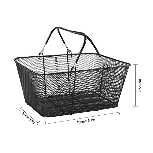 Stackable Metal Shopping Baskets, 12PCS Black Portable Hollow-out Shopping Basket with 2 Sides Foldable Handles, Multifunctional Shopping Baskets for Grocery, Retail