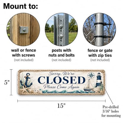Closed Coastal Business Sign — Metal Open/Closed Storefront Sign for shop - style: CLOSED