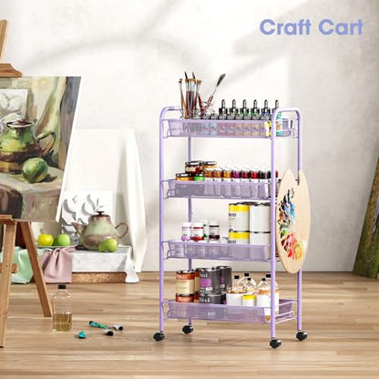 TOOLF 4 Tier Rolling Cart, Metal Utility Storage Cart with Wheels, Purple - color: Purple, size: 4-Tier