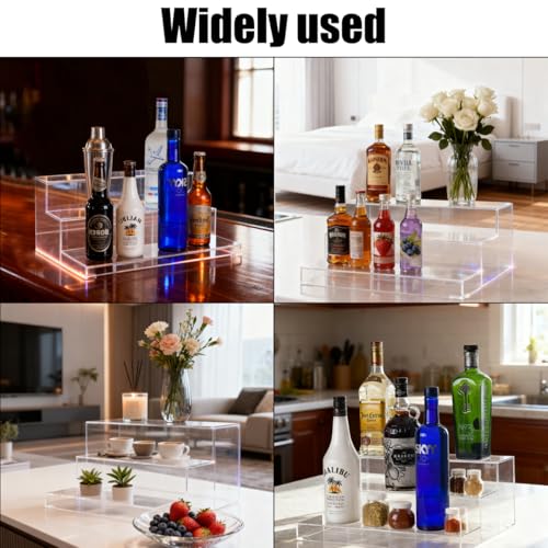 Acrylic Bar Bottle Rack Display 3 Tiers Clear Stand Riser Shelves