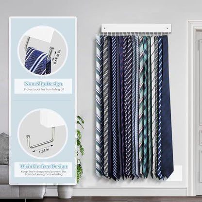 Tie Rack Belt Hanger Wall Mounted Tie Organizer White 1 Pack - color: White