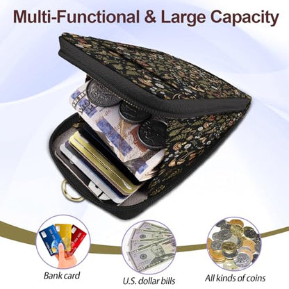 Mushroom Lanyard for Wallet, Boho ID Badge Holder & Lanyard Wallet, Cute RFID Leather Credit Card Holder with Keychain Breakaway Wrist & Neck Lanyards for Women Worker Teacher Student Nurse Gifts - color: Mushroom Butterfly Black