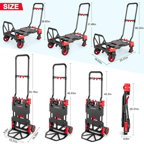 2 in 1 Folding Hand Truck, 330lbs Aluminum Portable Dolly Cart, Red - color: Red