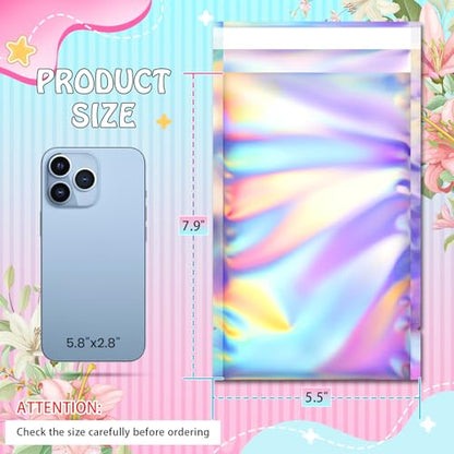 FUNFERY 5.5x7.9 in Holographic Mylar Poly Mailers Self Sealing Adhesive Bag - color: Holographic Self Adhesive-100P, size: 5.5x7.9 inch