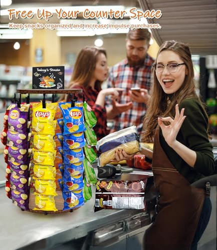 Chip Rack Display Stand, 5 Tier 40 Clip Display Stand, 360°Rotating - color: Brown - 2025 Upgraded