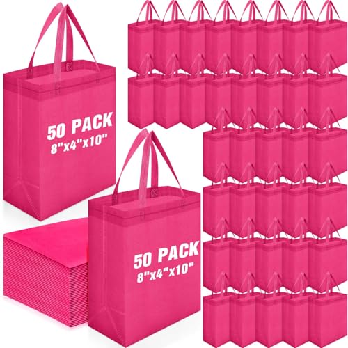 Windyun 50 Pcs Reusable Tote Bag Bulk 8 x 4 x 10 Inch, Rose Red - color: Rose Red