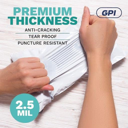 24" x 24" Extra-Large Poly Mailer Envelopes - 200 Count, Self Seal White Plastic Mailing Bags with Adhesive Strip, 2.5 Mil Thick, Waterprrof & Tear/Puncture Proof Unpadded Shipping Mailers - GPI - size: 24" x 24"