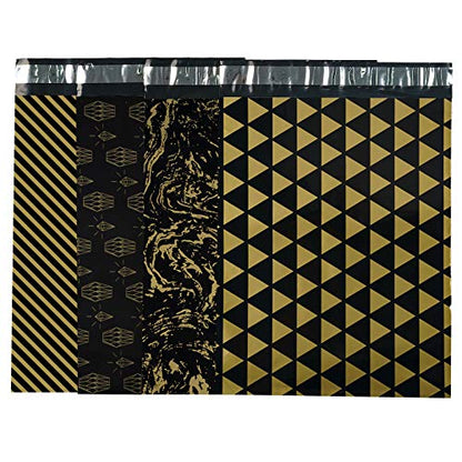 RUSPEPA 40 Pcs Black Gold Poly Mailers Shipping Bags, 10" x 13" Stripe, Geometric, Marble & Triangle Design Waterproof Tear-Resistant Self Mailing Envelopes for Small BusinessClothing Holiday Shipping - color: Black Gol