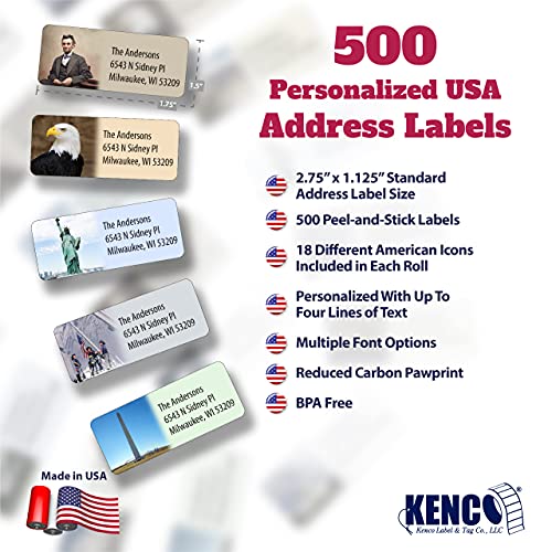 Customized Personalized Address Labels - Made in the USA by Kenco (500 Labels, All American) - color: All American, size: 500 Labels