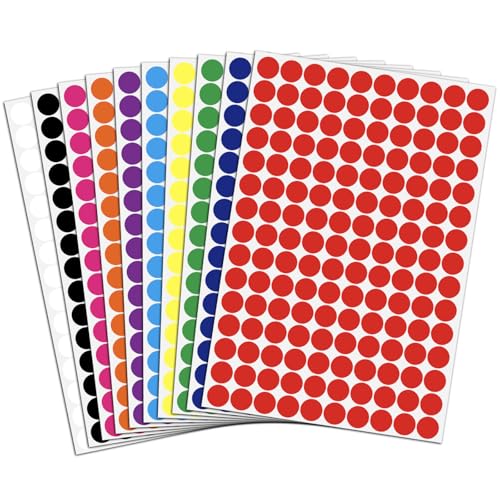 Colored Dot Stickers, 1/2" Round Circle Labels, 10 Color Coding Labels