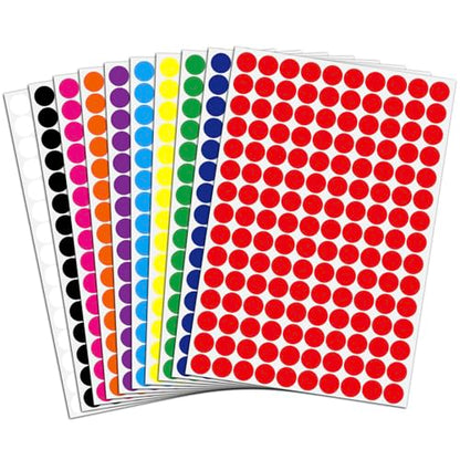 Colored Dot Stickers, 1/2" Round Circle Labels, 10 Color Coding Labels
