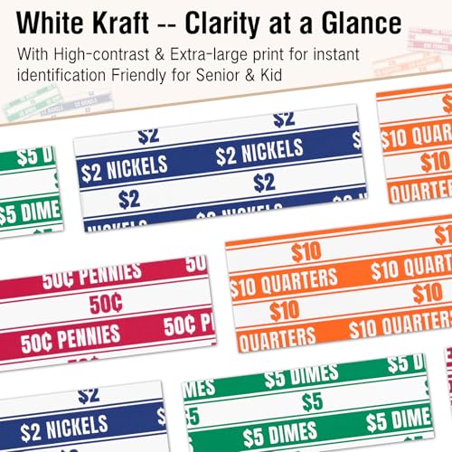 THEBLUETOUCH 400 pcs Assorted White Kraft Flat Coin Wrappers - size: 400 Assorted