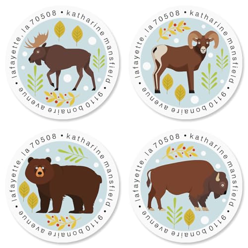 Forest Friends Round Return Address Labels (8 Designs) - Set of 144 1-1/2" Diameter Self-Adhesive, Flat-Sheet Labels - style: Forest