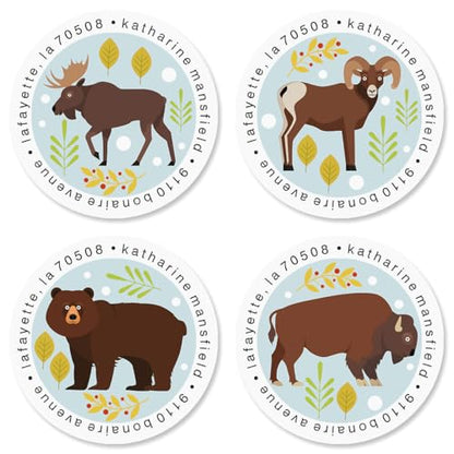 Forest Friends Round Return Address Labels (8 Designs) - Set of 144 1-1/2" Diameter Self-Adhesive, Flat-Sheet Labels - style: Forest