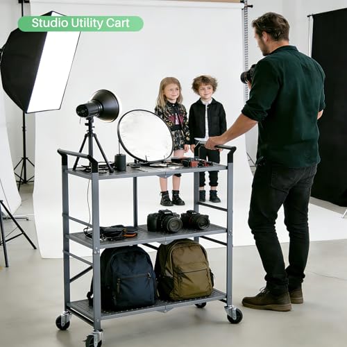 SNTD 3 Tier Rolling Cart, Metal Utility Cart on Wheels, Grey