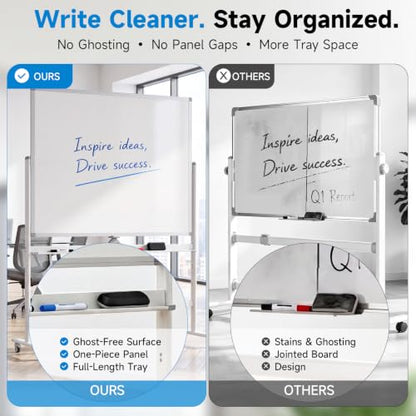 Mobile Rolling Whiteboard on Wheels 60"x 48" Double-Sided Magnetic - color: White, size: 60X48