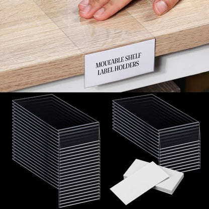 Containlol 30 Pcs PVC Shelf Label Holders with Insert Card, 6.5x3x1.6'' - size: 6.5x3x1.6''