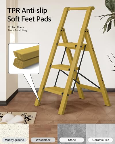 Taranta 3 Step Ladder,Aluminum Step Stool Foldable-Twilight Yellow - color: Twilight Yellow, size: 3 Step