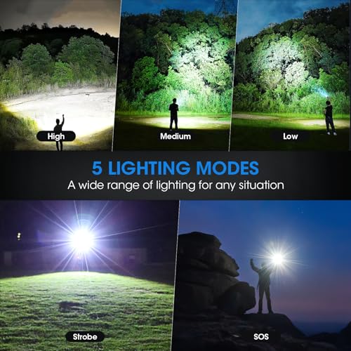 Kmivo Flashlights Rechargeable LED High Lumens - 4 Pack 90,000LM Super Bright Flashlight, Adjustable Powerful Flash Light with 5 Modes, Waterproof Handheld Flashlight for Home, Camping - size: M-4P