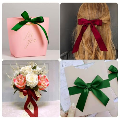 2pcs Christmas Ribbon - 1 Inch X 50 Yards Burgundy, Red & Green for Gift Wrapping & Wedding Party - color: Burgundy + Green