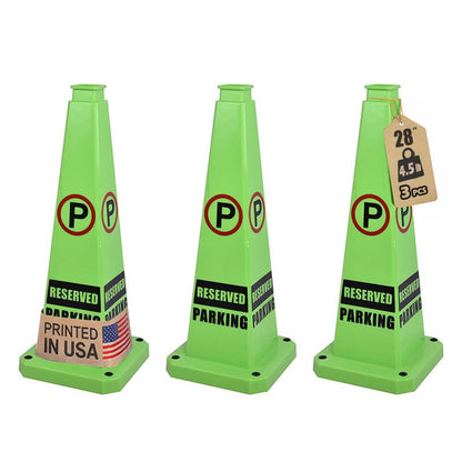 28 Inch Traffic Cones, 3 Pack Green Safety Cones with 4-Way "RESERVED PARKING" Sign and Heavy Rubber Base for Parking Lots, Event Venues, Driveways - color: RESERVED PARKING / GREEN, size: 28inch