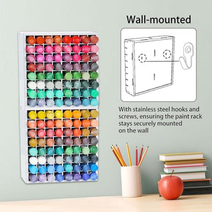 Krafetto 2 Pack 64-Grid Paint Organizer for 2 Oz Bottles, Wall Mount - color: 2pcs white paint rack
