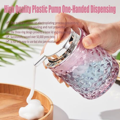 Malachi Foaming Hand Soap Dispenser, Refillable Clear Glass Foam Pump Bottle for Liquid Hand Soap, Dish Soap, Multi‑use for Bathroom, Kitchen & Commercial Use - color: Diamond Pink -2