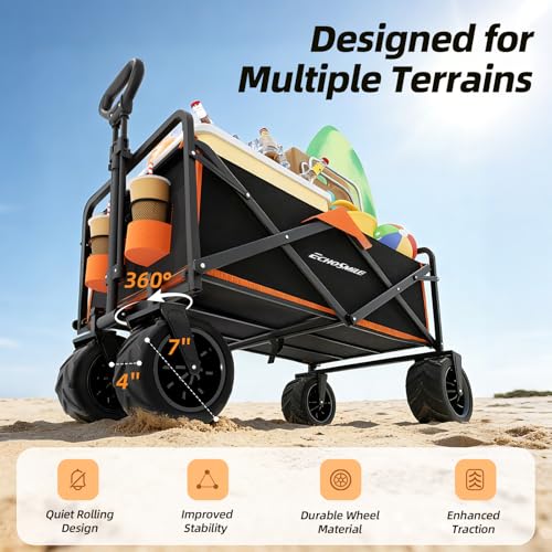 EchoSmile Wagons Carts Foldable Heavy Duty 350Lbs Capacity, Black&Orange - color: Black&orange-arrow