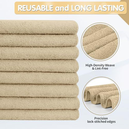 20 Pack Beige Microfiber Cleaning Cloth, Lint-Free Car Wash Towels, All-Purpose Absorbent Cleaning Rags for Housekeeping, Dust Cloth for Office, Mechanic, Automotive - color: Beige