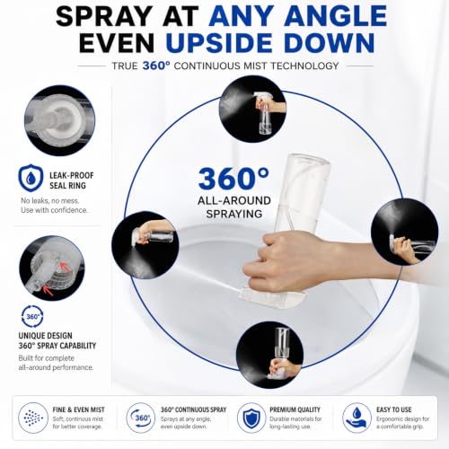 2 Pack 360° Reverse Plastic Spray Bottles 10oz Empty Spray Bottle - color: A-Clear